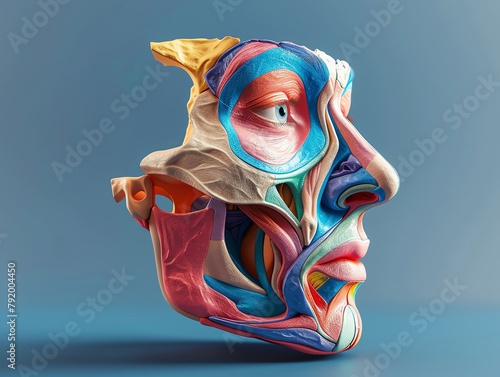 An educational 3D model of a nose with colorcoded areas indicating common surgical modifications during rhinoplasty photo