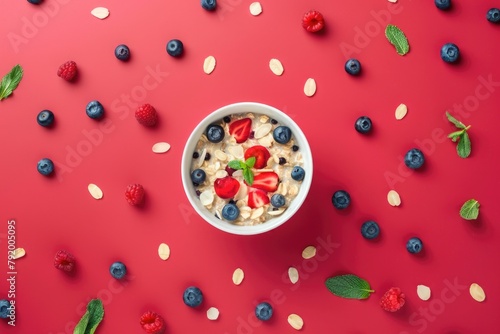 Healthy Oatmeal with Berries and Mint
