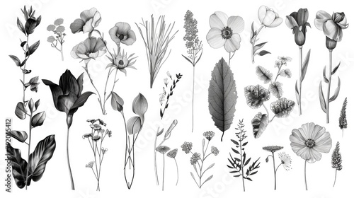 Various Flowers on White Background #792005412