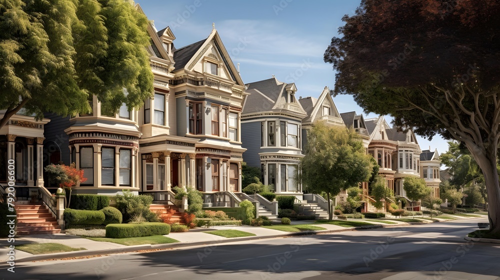 Panoramic view of the beautiful homes in San Francisco, California.