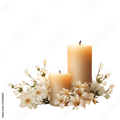 candle with flowers  isolated on transparent background Generative AI