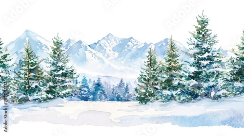 Snow Covered Mountain Range Watercolor Painting