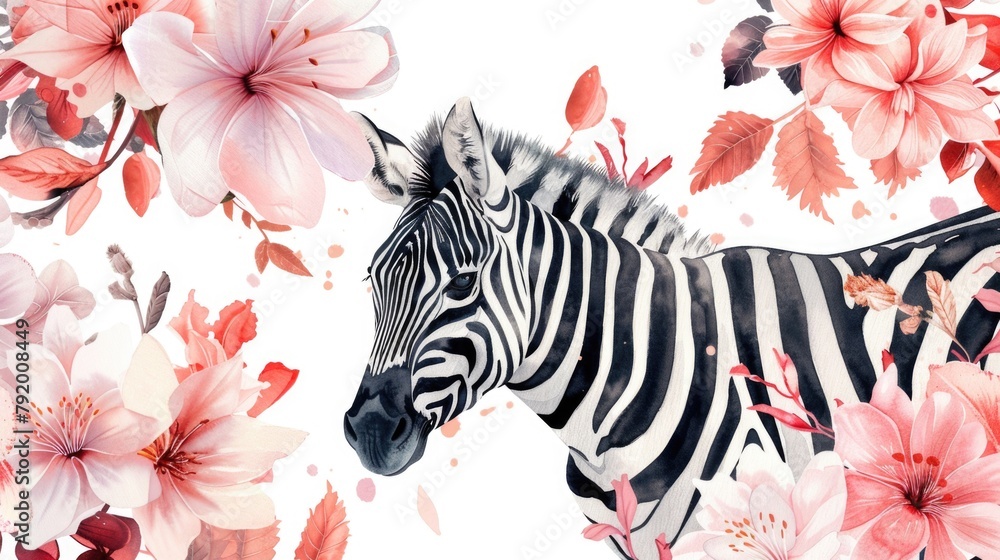 Fototapeta premium Zebra in Flower Field