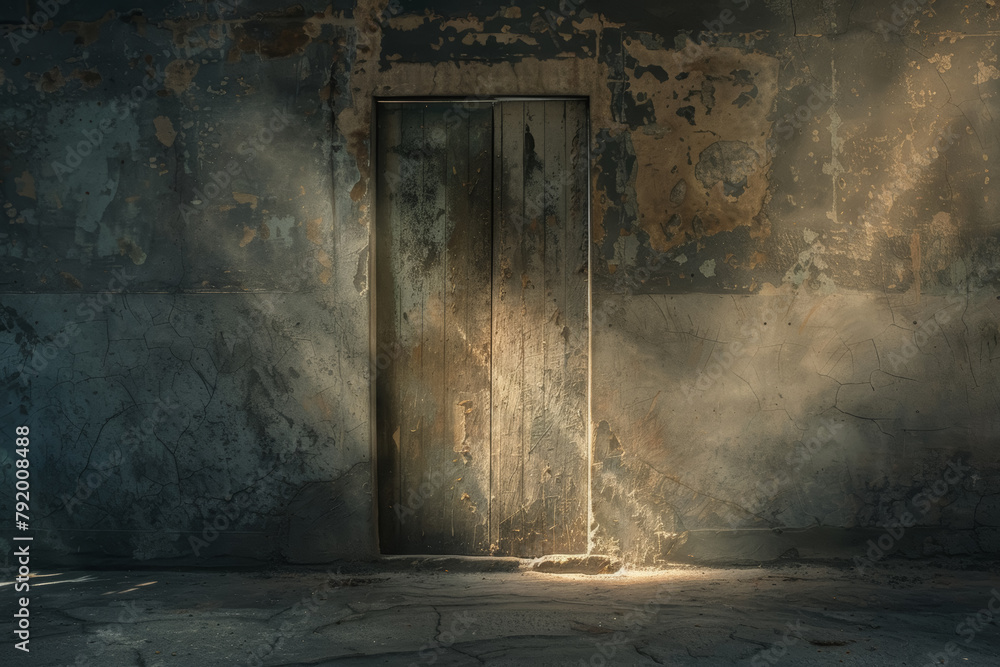 Aged Doorway Illuminated at Night in an Old Building Aged Doorway Illuminated at Night in an Old Building