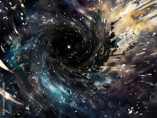 Vision d'un trou noir : illustration d'un concept d'astronomie, peinture abstraite sur le thème de l'espace, de l'univers et des corps astraux photo
