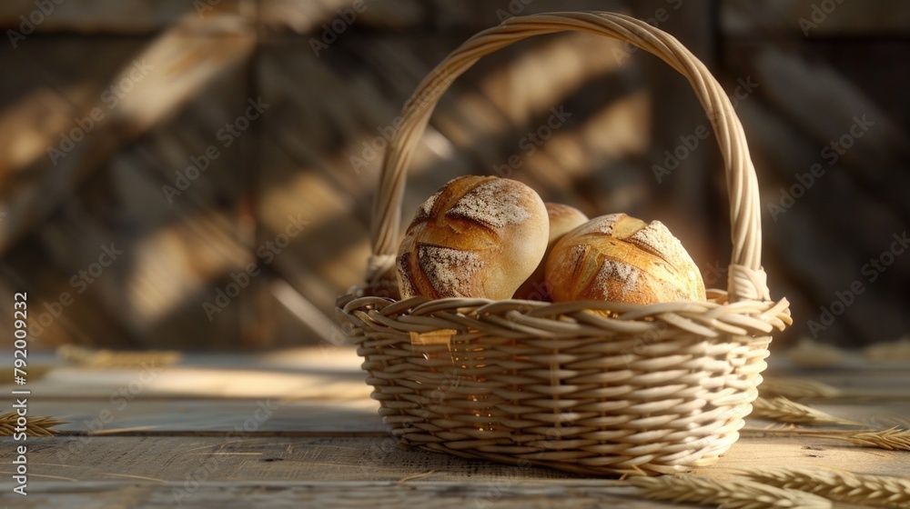 Bread basket on wooden table