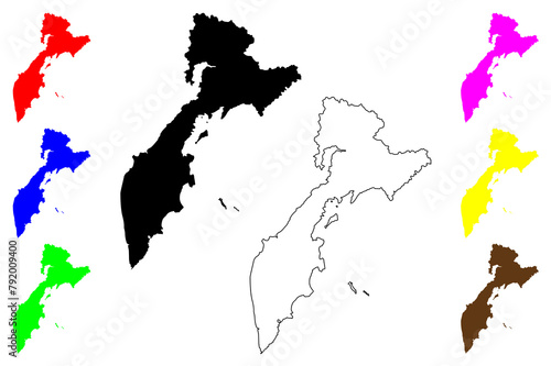 Kamchatka Krai (Russia, Subjects of the Russian Federation, Krais of Russia) map vector illustration, scribble sketch Kamchatka Krai map