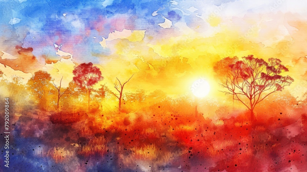 Sunset with Trees Painting