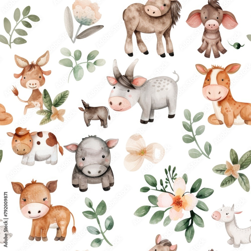 Group of animals on white surface