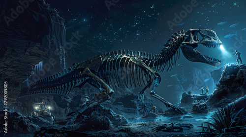 Nighttime Excavation of Dinosaur Skeleton.