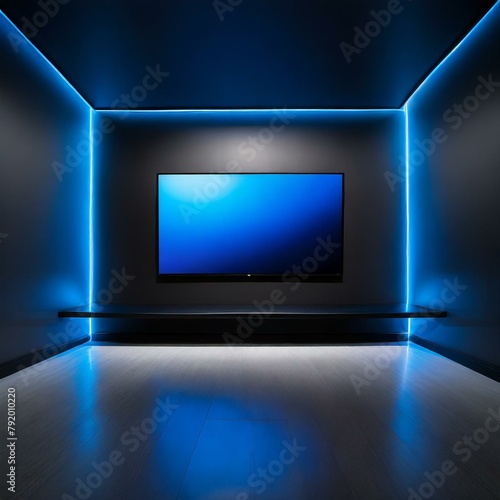 TV with neon blue colors in room