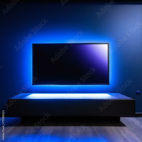 TV with neon blue colors in room