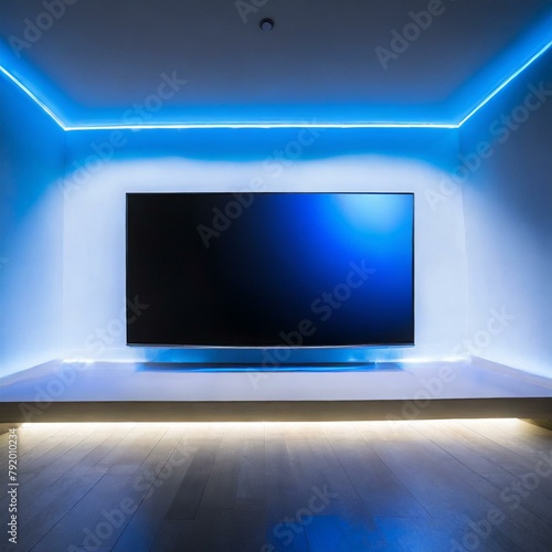 TV with neon blue colors in room