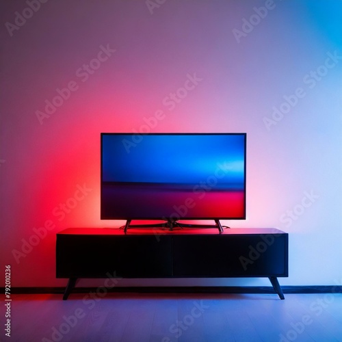 TV with neon blue colors in room