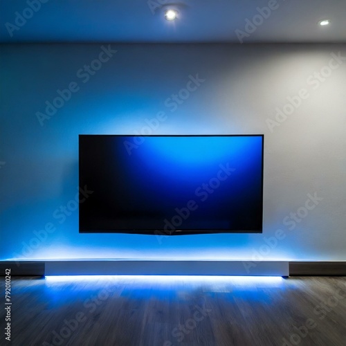 TV with neon blue colors in room