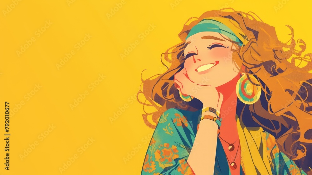The cartoon features a hippie woman The cartoon features a hippie woman