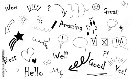  doodles, cute elements, heart, stars, arrows, vector