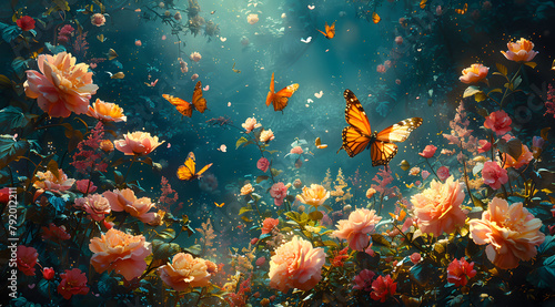Eternal Garden  Oil Painting Depicts Flowers and Butterflies Across the Seasons