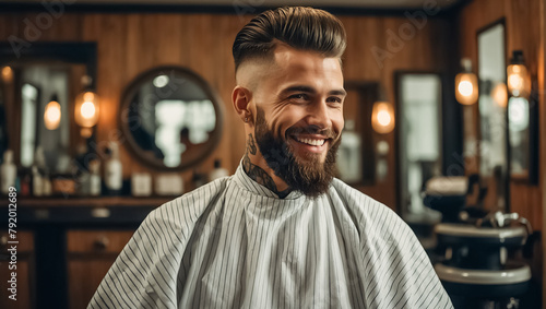 Smiling man in a barbershop chair