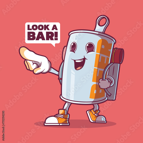 Beer Can character traveling vector illustration. Mascot, brand, drinks design concept. (ID: 792014200)