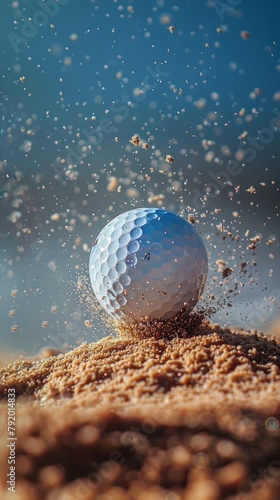 golf ball flying through the sand