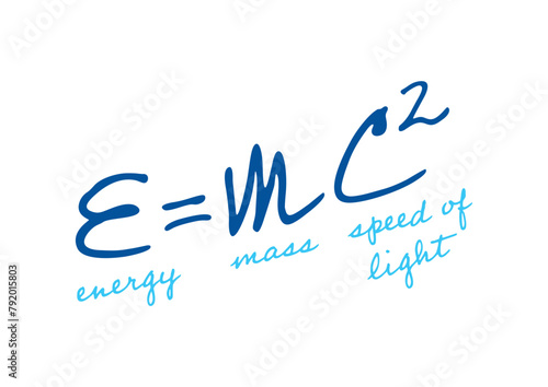 e=mc2 on dark blue background. energy, mass, speed of light concept photo