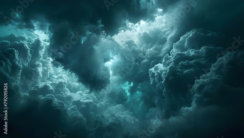 Creating an eerie atmosphere: Gloomy storm clouds in a dark dramatic night sky. Concept Eerie Atmosphere, Gloomy Storm Clouds, Dark Night Sky, Dramatic Scene