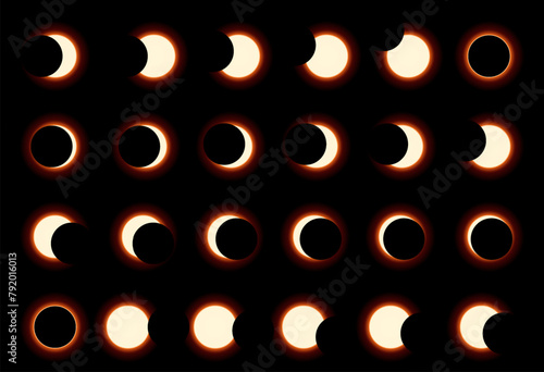 Different phases of solar and lunar eclipse . Vector .