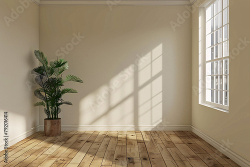 Room interior mock up with plant and window