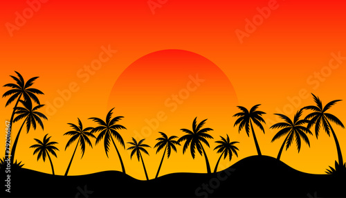 palm trees silhouettes on colorful tropical sunset background  vector illustration