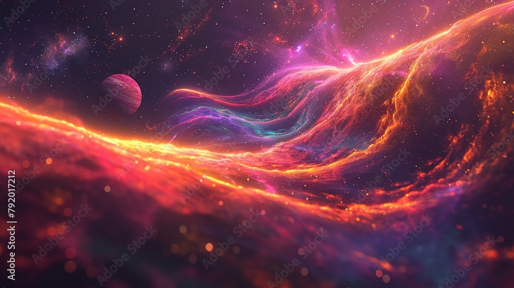 Obraz premium Vivid cosmic journey through a galaxy of stars and planets