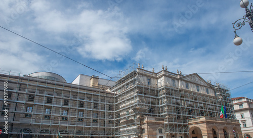 Teatro alla scala with scaffolding for facade renovation