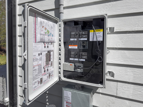 Connection panel for solar system - Rooftop solar panels connect to home's electrical system via an interconnection panel
