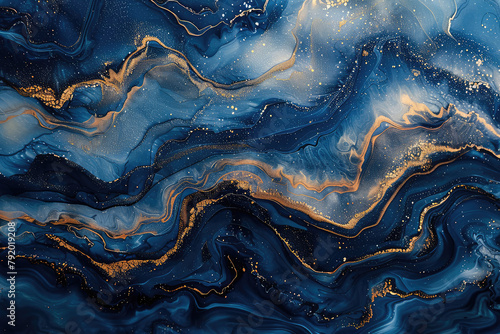 A digital art piece featuring deep blue and gold swirls, reminiscent of marble textures. Created with Ai