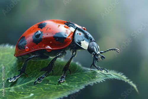 Seven-spot ladybird on a leaf, red beetle , ladybug stock image