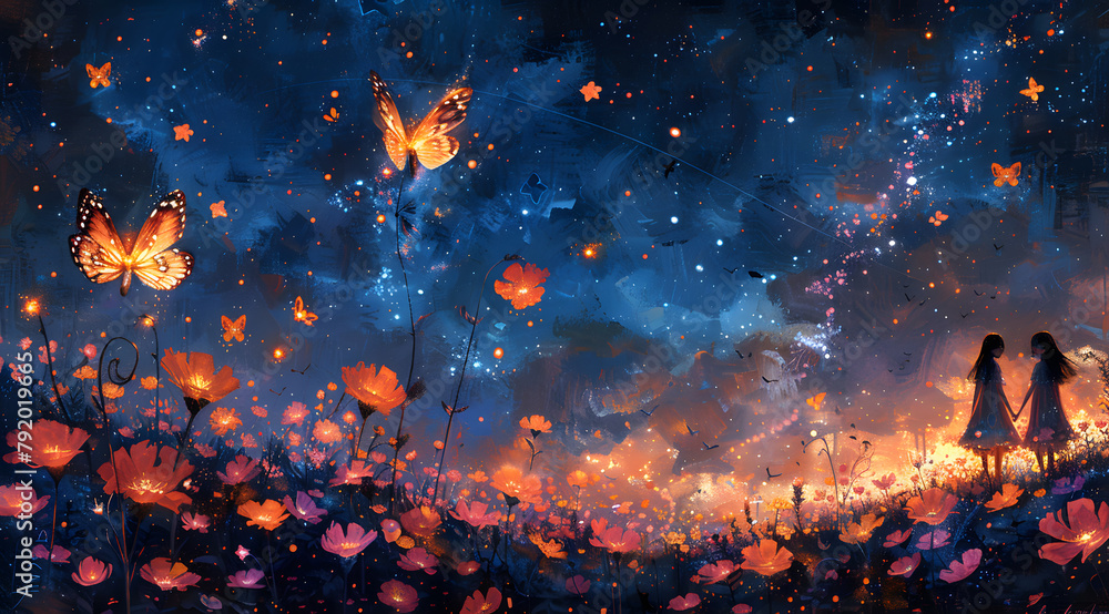 Garden of the Night Sky: Oil Painting Conjures a Midnight Oasis of Celestial Beauty