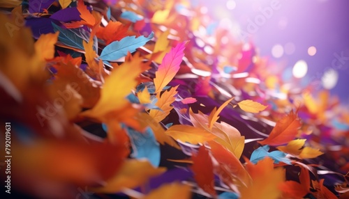 A close-up of colorful autumn leaves with a blurred background.