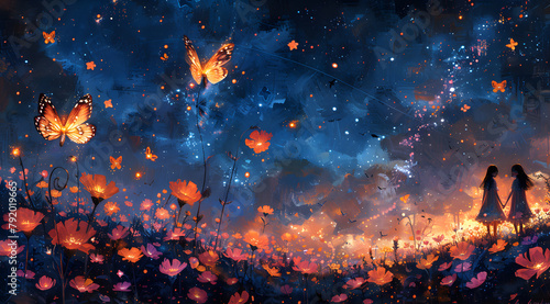 Garden of the Night Sky  Oil Painting Conjures a Midnight Oasis of Celestial Beauty