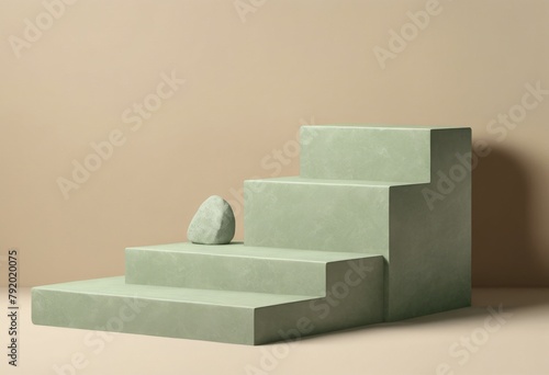 Stone green podium for product presentation on beige background © Olga Troitskaja