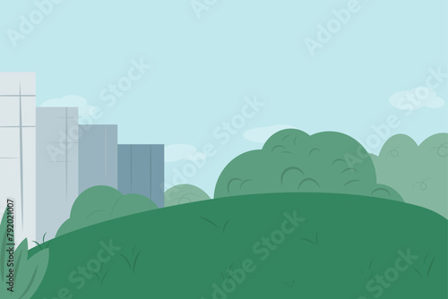 View of the city from the green lawn