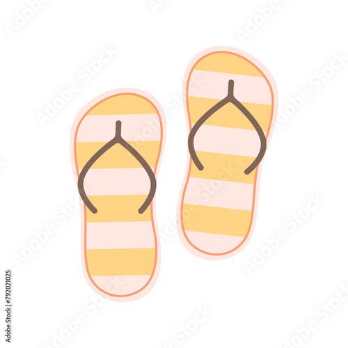Cute flip flops. Summertime, beach shoes. Vector illustration in flat style
