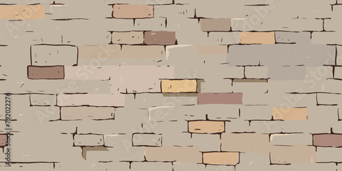 Stone wall from bricks, paving rock background, vector seamless pattern of brown textured road surface, old brickwork