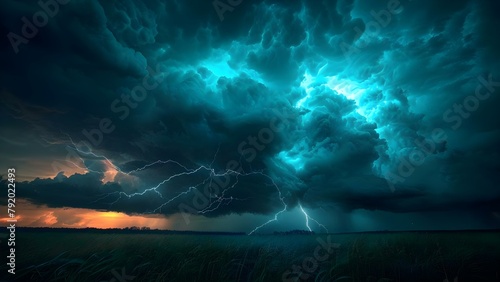 Stormy Night Sky: Dark Clouds, Lightning, and Eerie Atmosphere. Concept Night Photography, Stormy Weather, Atmospheric Lighting, Dramatic Sky, Moody Outdoors