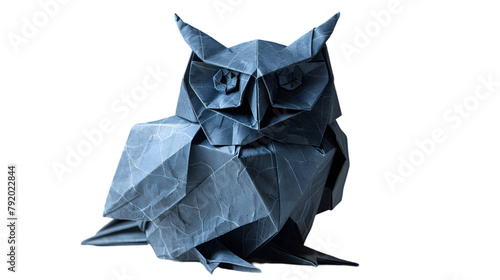  A minimalist paper art of a black origami owl, transparent background, PNG Cutout photo