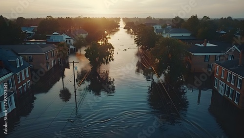 Florida Devastated by Hurricane, Resulting in Severe Flooding and Destruction. Concept Natural disasters, Hurricane aftermath, Flooding impact, Florida devastation, Rebuilding efforts photo