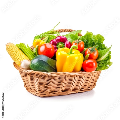 Fresh vegetables in a basket isolated on a white background