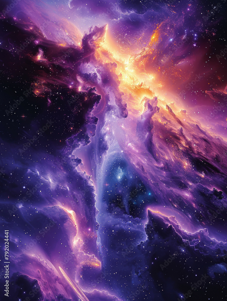 Cosmic Majesty Exploring the Abstract Purple and Gold Nebulae of the ...