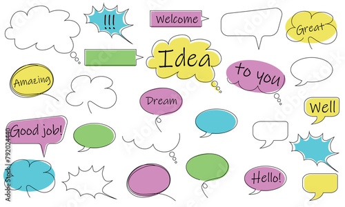 speech bubble, ball with text box, hand drawing, vector
