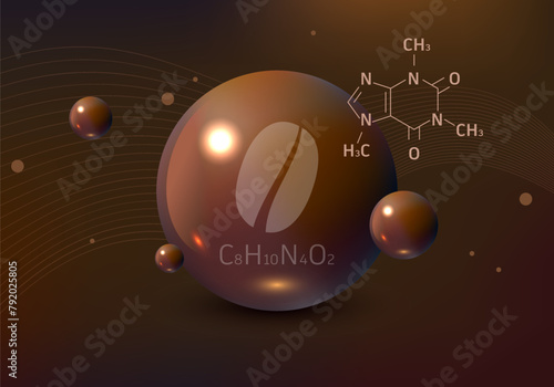 Chemical formula of caffeine. caffeine, coffein. Molecule Of Caffeine. 3D model of a caffeine photo