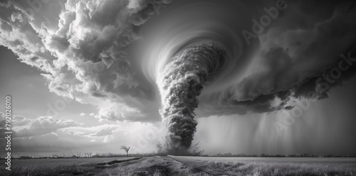 Paisaje en blanco y negro de un tornado 